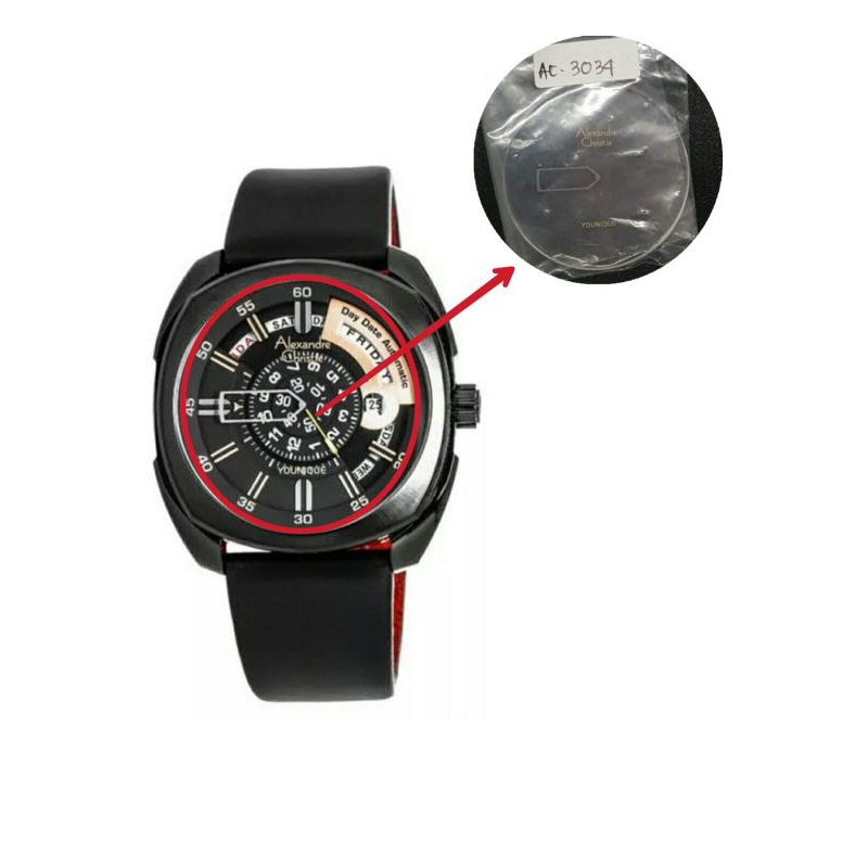 Kaca jam tangan pria Alexandre Christie 3034Mc original