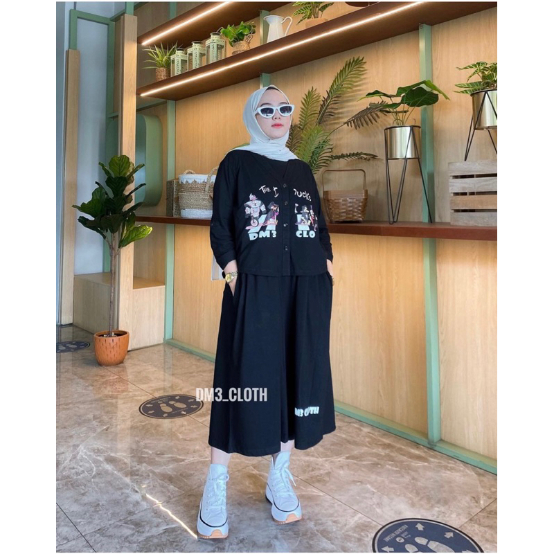 Set DM3 Cardy Terbaru Cloth Midi Inner + Dress Bahan Kaos Combed 20s Stelan Wanita Terkini Original