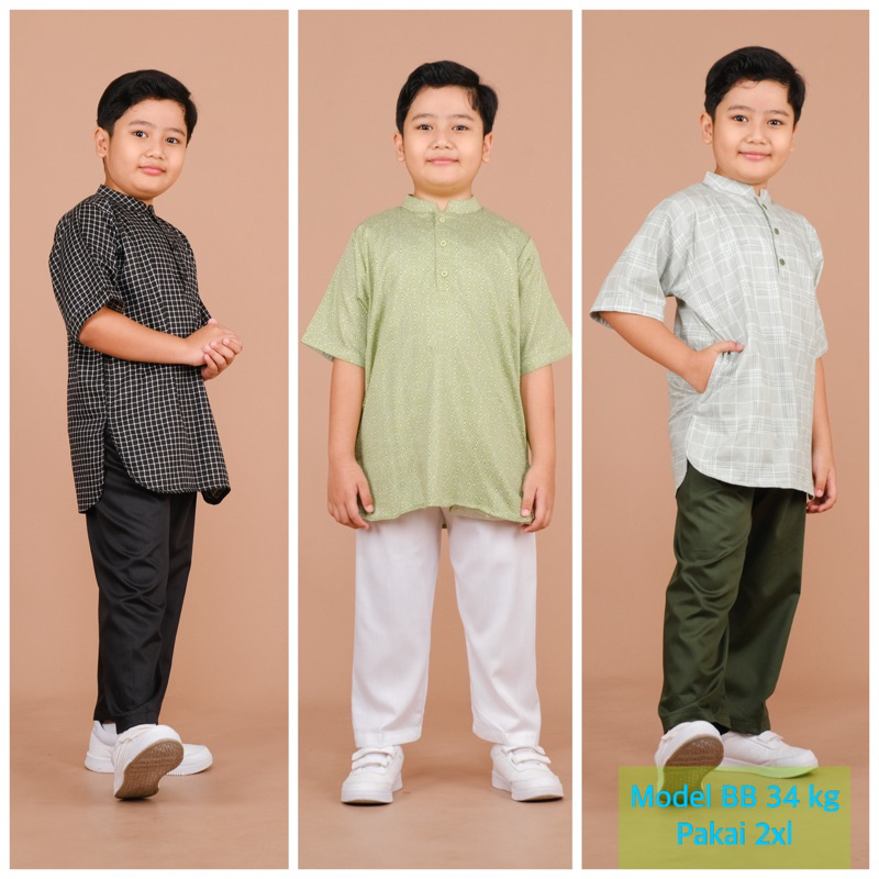 Adam (1) Setelan baju muslim koko anak Motif usia 2 3 4 5 6 7 8 9 10 tahun bahan katun model kurta