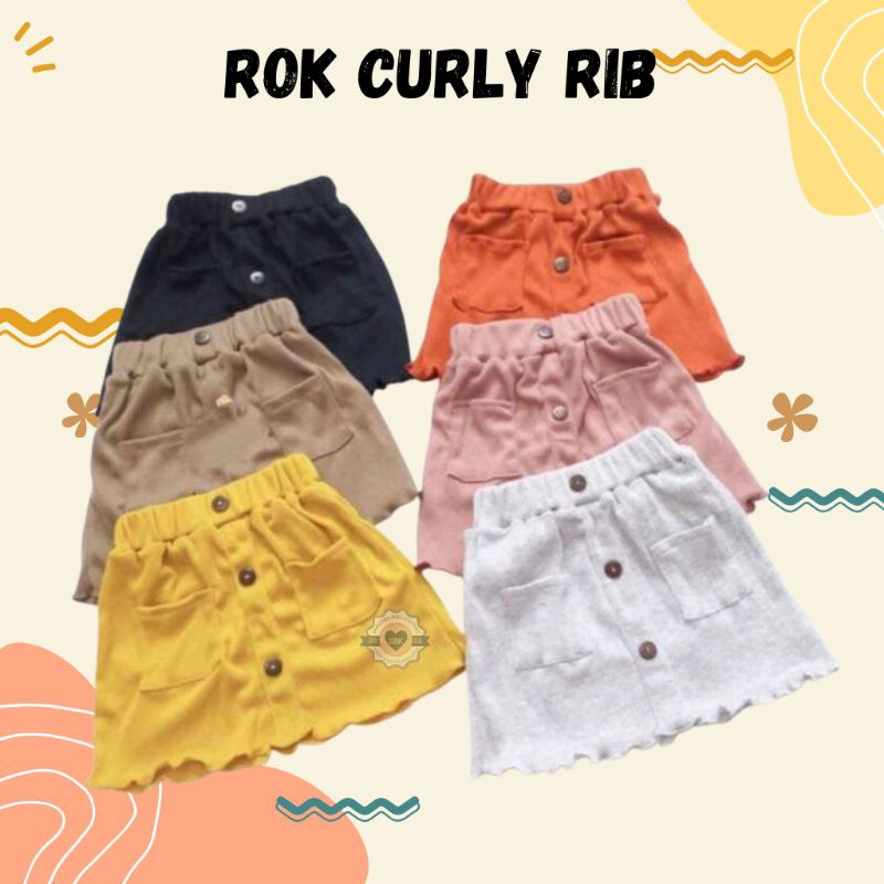 Rok Anak Anak Perempuan CURLY Ruffle Knit Tee Rib | Rok Bawahan Celana anak Bahan Rib Knit Halus dan melar di Anak