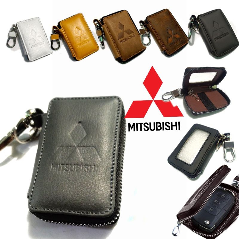 dompet kunci remote keyless mobil Mitsubishi kulit asli transparan dompet STNK