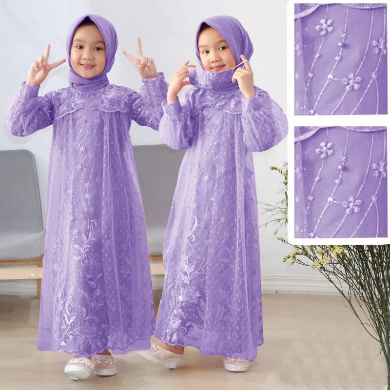 GAMIS/BROKAT TILLE MUTIARA ANAK 3_13 TAHUN
