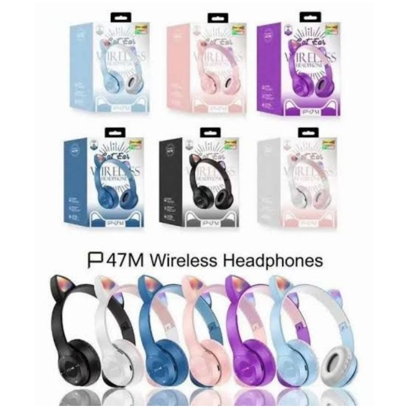 HEADSET HANDFREE LED BANDO EAR CAT MACARON BLUETOOTH MICRO SD