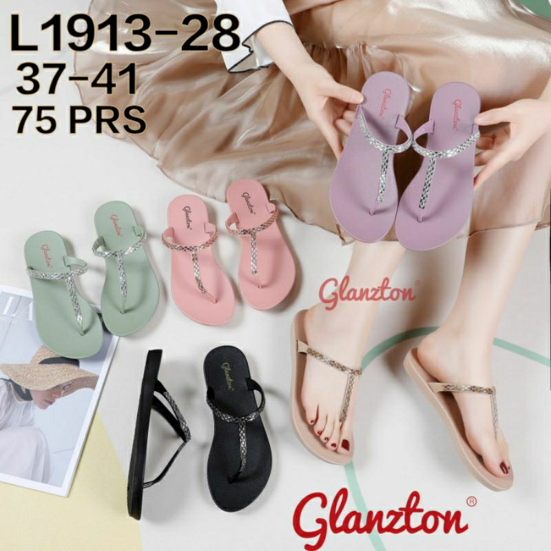 L1913-28 Sandal Glanzton Jepit Tali Manik Karet Jelly Wanita Import Glanston L1913 Glaston 1913 Tali Blink Gliter Glitter Diamond Monte Chrome Sendal L1913-25 Japit Flat Cewek Perempuan Cantik Impor Terbaru Murah 37-41 Viral Cantik Kekinian