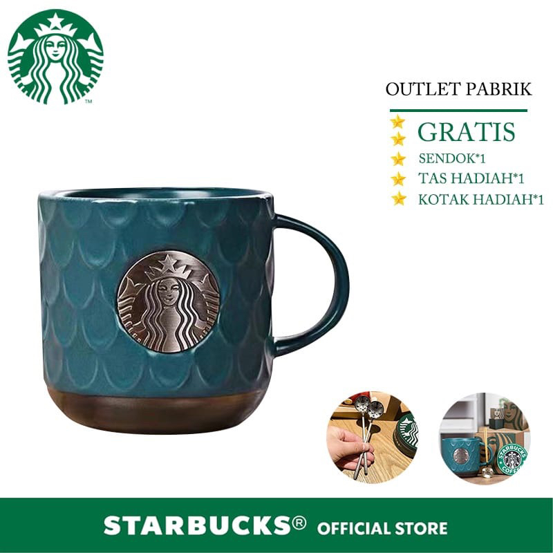 MUG GELAS ST4RBUCKS/ GELAS KOPI /CANGKIR KOPI / GRATIS SENDOK/ GRATIS TATAKAN GELAS / LLS54 BIRU TUA