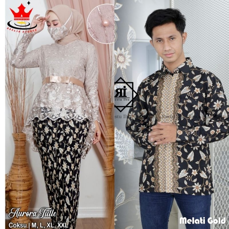 Kebayashopp - Couple Aurora Tulle Pita Set Kemeja Batik Pria Dewasa Lengan Panjang couple kebaya tunangan wisuda/couple kebaya keluarga/couple kebaya moderen/couple termurah/couple kebaya jumbo