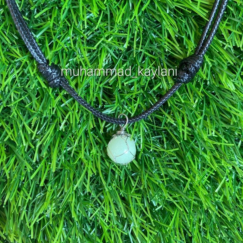 kalung liontin wire wrapping batu akik fosfor bulat (N)