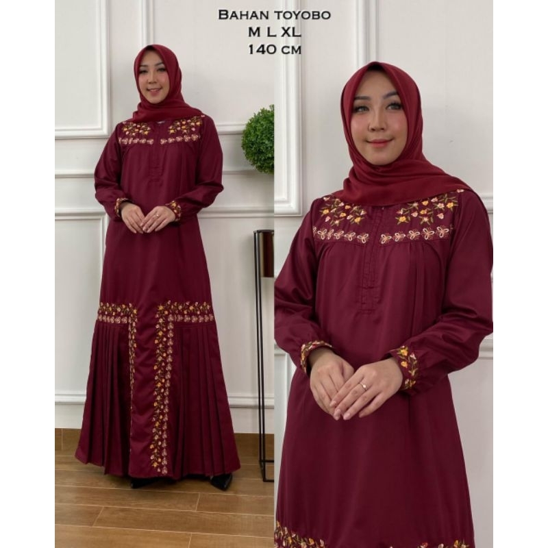 Zaja - Baju Gamis Hajrah Aurel Katun Toyobo Polos Bordir Cantik Dress Muslim Perempuan Polos Katun Bordir Mewah Busana Muslim Gamis Bordir Perempuan Dewasa Terbaru Fashion Perempuan Elegant Gamis Vela