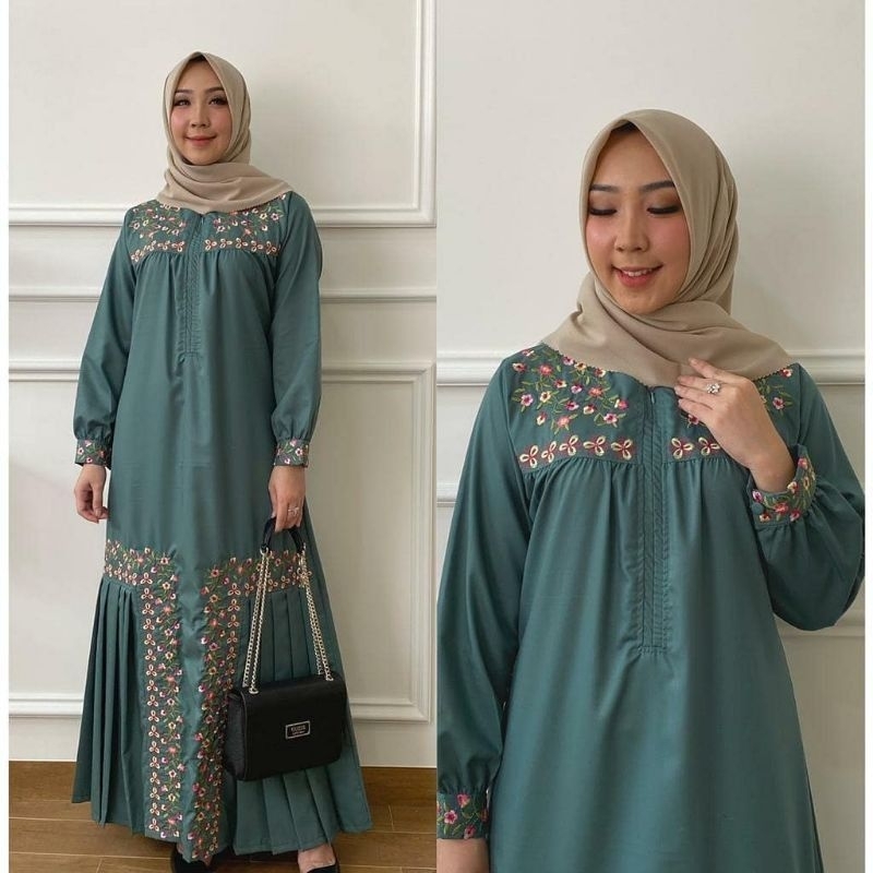 Zaja - Baju Gamis Hajrah Aurel Katun Toyobo Polos Bordir Cantik Dress Muslim Perempuan Polos Katun Bordir Mewah Busana Muslim Gamis Bordir Perempuan Dewasa Terbaru Fashion Perempuan Elegant Gamis Vela