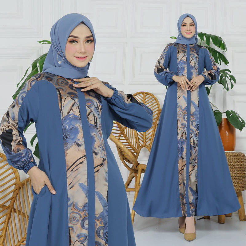 Camila Dress |Gamis Kombinasi Armani silk Mix Royal Twiss |Gamis Pesta Terbaru|Gamis Lebaran 2023