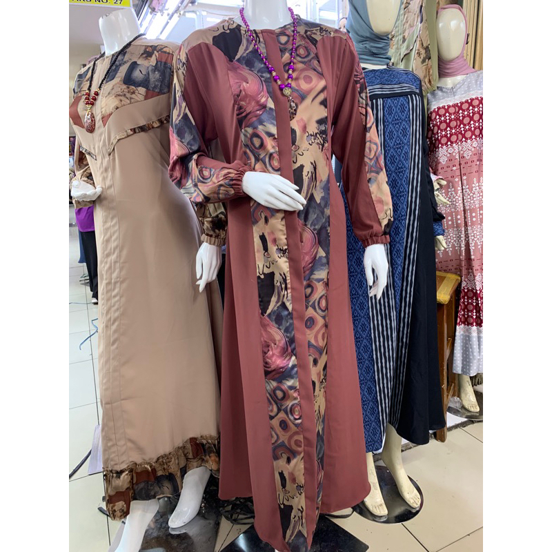 Camila Dress |Gamis Kombinasi Armani silk Mix Royal Twiss |Gamis Pesta Terbaru|Gamis Lebaran 2023