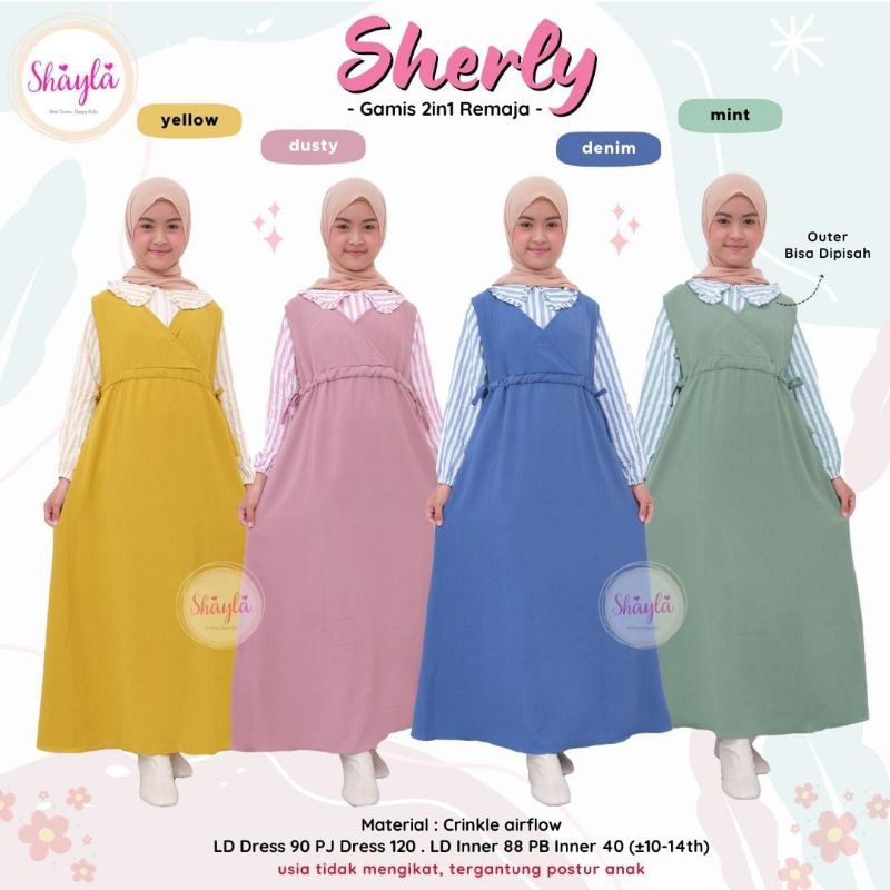 GAMIS 2 IN 1 REMAJA ANAK INNER KEMEJA OUTER BAHAN CRINKLE AIRFLOW SHERLY ORI SHAYLA