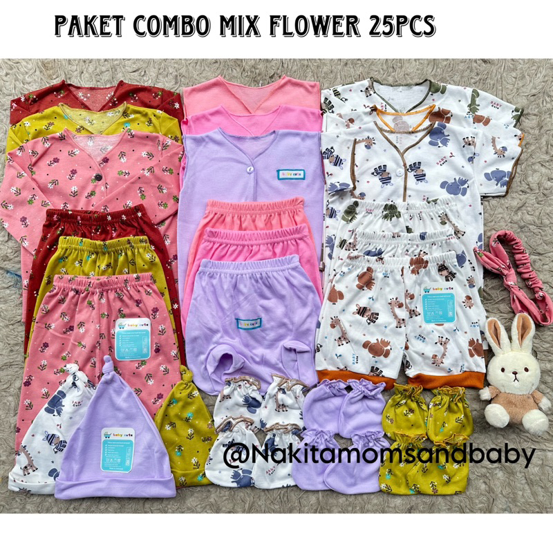 36pcs Paket Lahiran Perlengkapan Baju Bayi Celana bayi topi sarung tangan  kado Baru Lahir,3-6 dan 6-12 bulan Combo Mix Flower Girls SNI promo 8.8