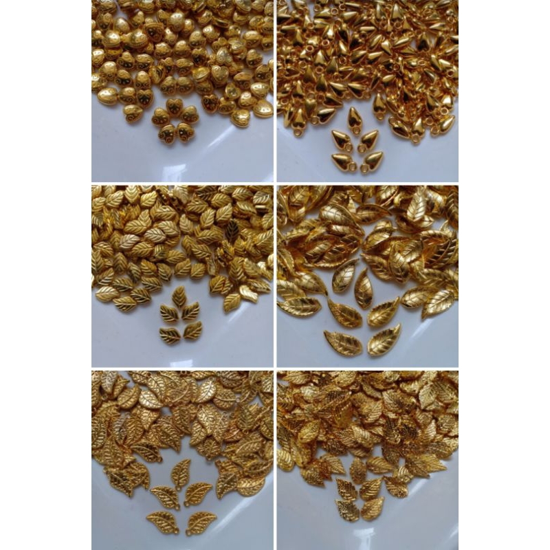 Mote CCB gold_daun_love_beads accessories isi 1 pon