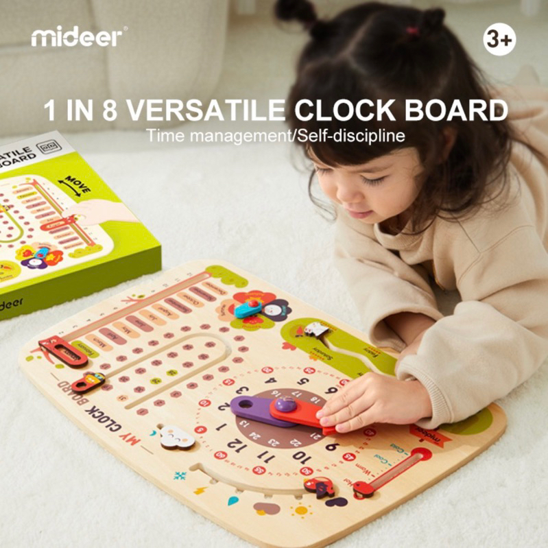 Mideer Clock Board 8 in 1 Versatile Schedule Weather Wooden Toys Education Mainan Edukasi Anak Bayi