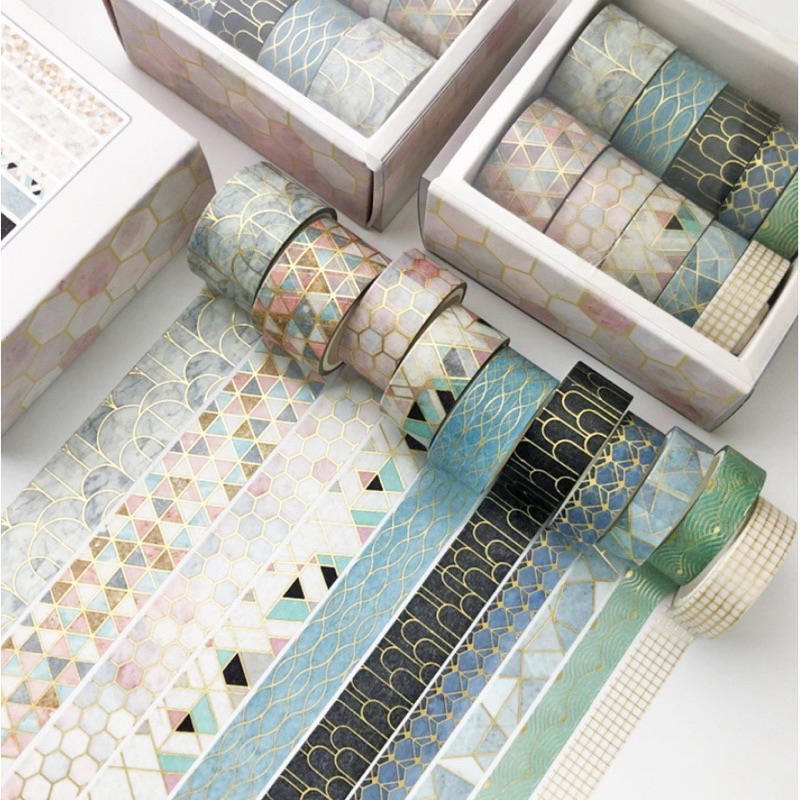 (READY) GOLD FOIL AESTHETIC GEOMETRIC WASHI TAPE | masking tape bujo bullet journal journaling postc
