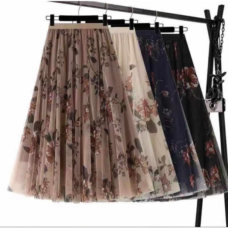 Rok tutu motif bunga 7/9 import
