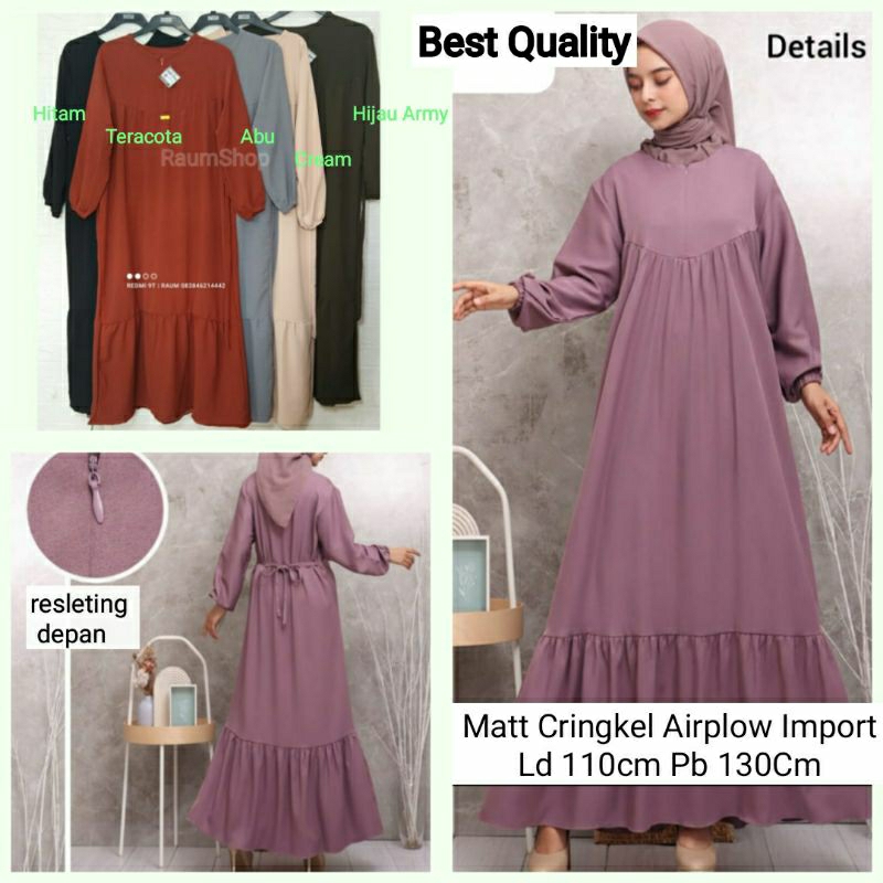 ZOYA Gamis Wanita Cringkel Airflow Susun Umpak Polos  Busui Fiendly Dress Princes Ala Nagita Slavina