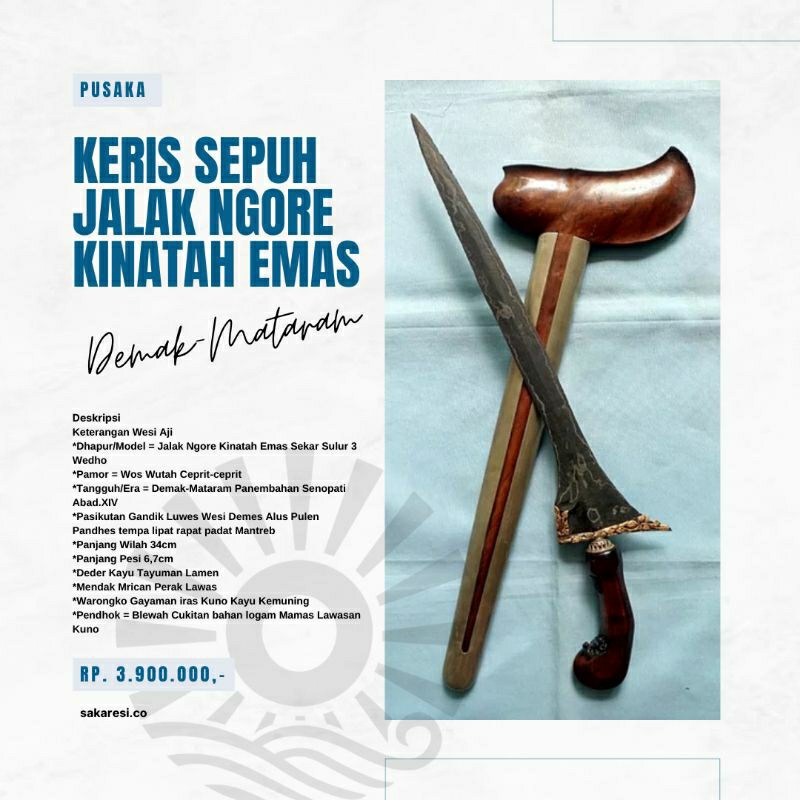 Keris Sepuh Jalak Kinatah Emas ORI asli Tua Kuno Langka Lawas Antik