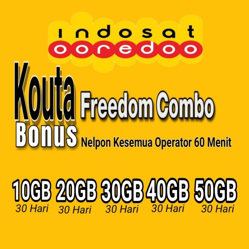 Freedom Combo Paket Data INDOSAT 10gb 20gb 30gb 40gb 50gb Bulanan 30hari