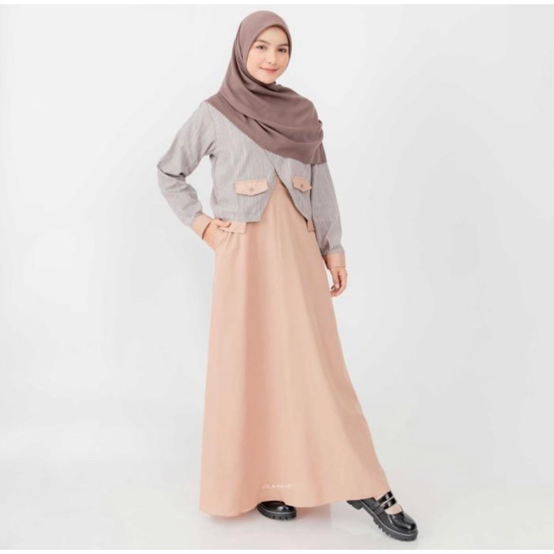 Gamis Dress Jilbrave Ghea choco Peanut New Ori