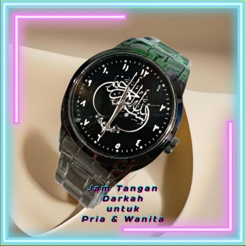JAM TANGAN COUPLE JAM CEWEK COWOK RANTAI HITAM DARKAH ARAB