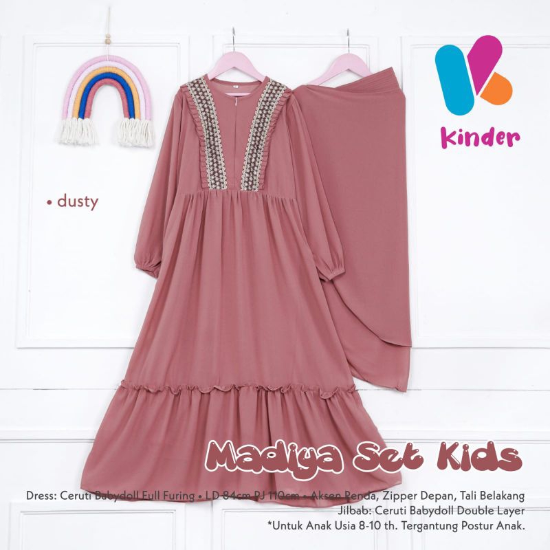 SETELAN GAMIS DRESS SYARI MUSLIM REMAJA ANAK CEWEK JILBAB BAHAN CERUTY BABYDOLL MADIYA BY KINDER