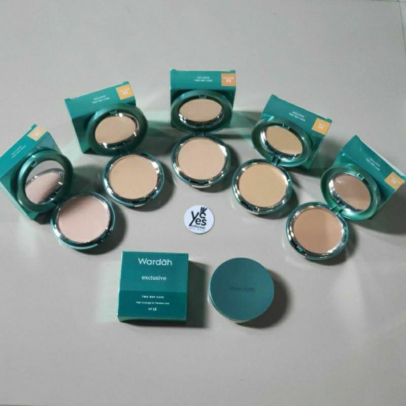 Wardah Exclusive TWO ORI Tempat + Kaca + Refil Bedak Padat &amp; Foundation Wajah Muka Two Way Cake 01 Sheer Pink 02 Light Beige 03 Sandy 04 Natural 05 Coffe Original