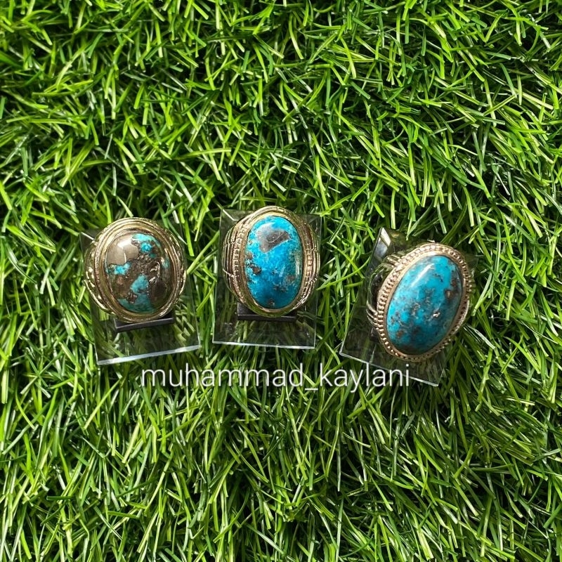 cincin batu akik pirus persia serat perak (N)