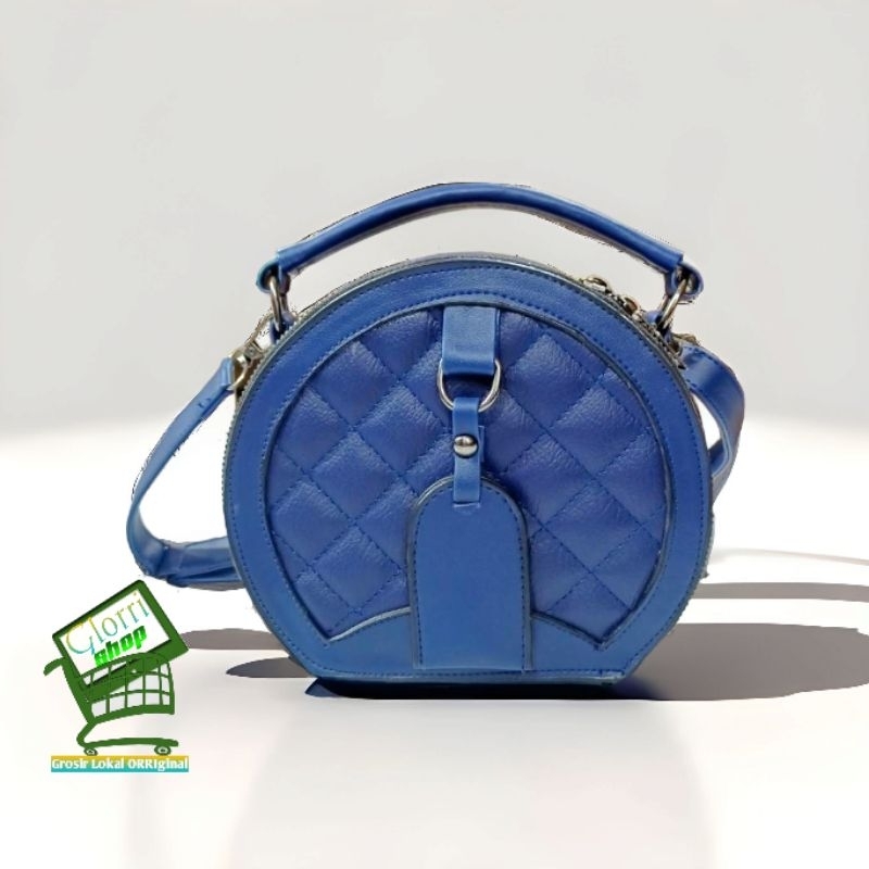 Tas Selempang Wanita Bordir Bentuk Bulat Motif Kotak Lucu Gaya Korea CB1829-8 Tali Panjang