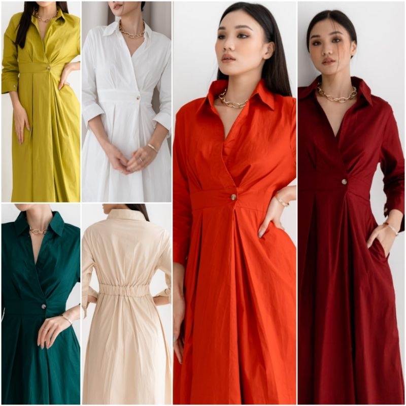 ❣️ SPECIAL PRICE ♡ PREMIUM ♡ ORIGINAL ! GARCIA PLAIN KIMONO TUNIK SLING LONG SLEEVE COLLAR BUTTON MIDI DRESS ( BUSUI &amp; HIJAB FRIENDLY )