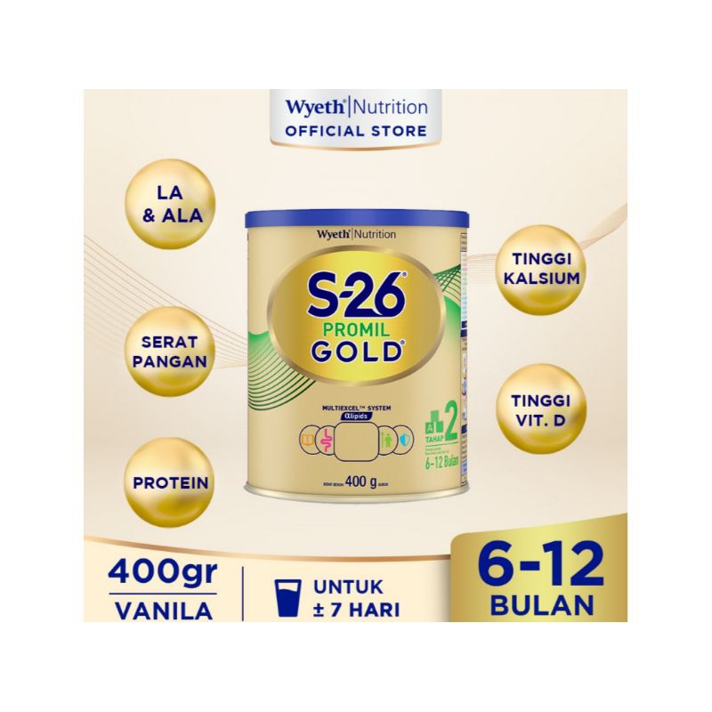 S-26 Promil Gold Tahap 2 Susu Formula Bayi 6-12 Bulan 400gr