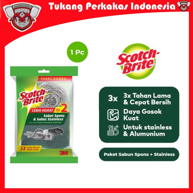 Scotch Brite 3m combo sabut spons cuci piring + sabut stainless IS-C01