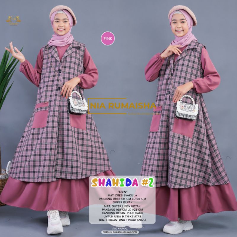 GAMIS DRESS REMAJA ANAK CEWEK INNER SHAKILA OUTER KATUN LINEN KOTAK MUSLIM SHAHIDA BY NIA RUMAISHA