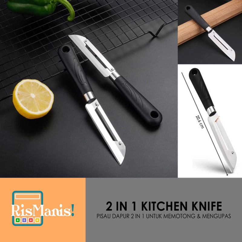 2 IN 1 KITCHEN KNIFE - Pisau Dapur 2in1 Potong Sayur Kupas Buah Mengupas Kulit Bahan Masakan Stainless Steel Masak Anti Karat Multifungsi Serbaguna Memotong Cacah Cincang Mata Pisau Tajam