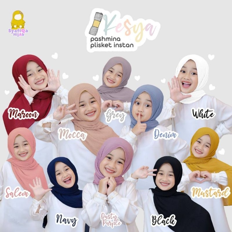 READY✅Pashmina Kesya Ori Syafiqa - Pasmina plisket instan - jilbab bayi jilbab anak terbaru