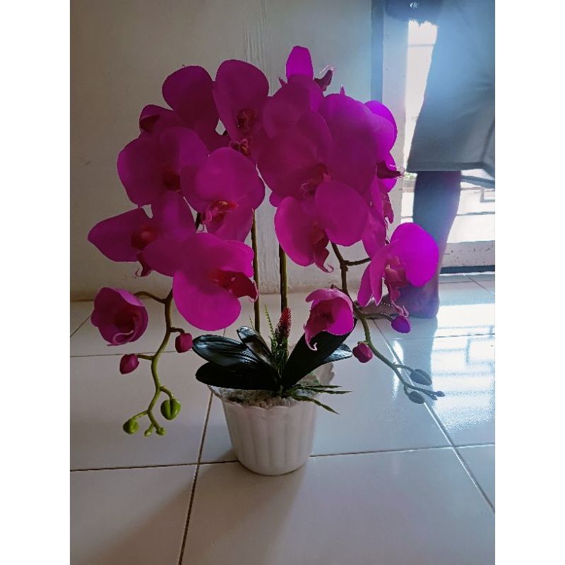 anggrek latex jumbo set vas/bunga anggrek latex 2 tangkai SET vas