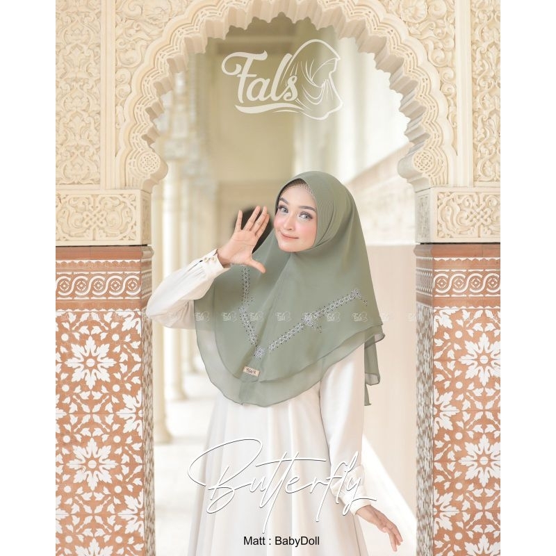 (Ori Fals) BUTTERFLY •jilbab instan ceruty babydoll•hijab instan payet dua layer