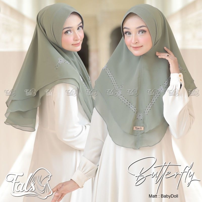 (Ori Fals) BUTTERFLY •jilbab instan ceruty babydoll•hijab instan payet dua layer