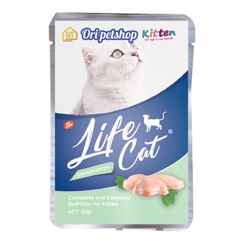 Life Cat Sachet Kitten Chicken Makanan Basah Kucing 85g