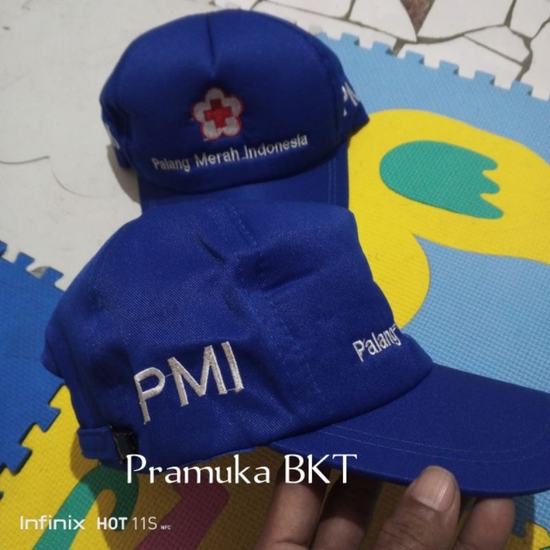 Topi biru PMI bordir halus / PMI madya bijian