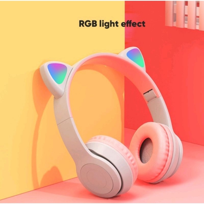 P47M HEADPHONE BLUETOOTH GAMING CAT EAR WIRELESS RGB LED LIGHT GOOD QUALITY MODEL TELINGA KUCING SUPER BASS