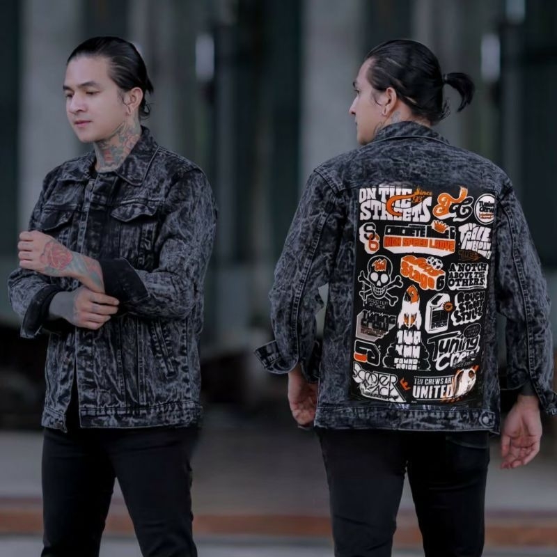JAKET JEANS GAMBAR JAKET JEANS SANDWASH PRINTING JAKET JEANS PRINTING
