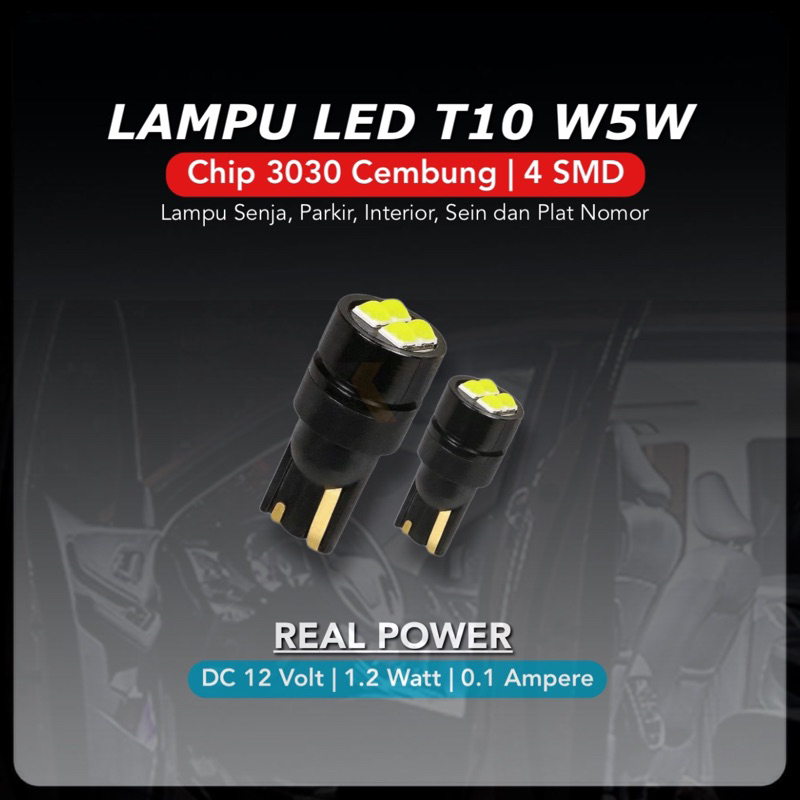 Lampu LED T10 W5W Mobil Motor Chip 3030 Cembung 4 Mata