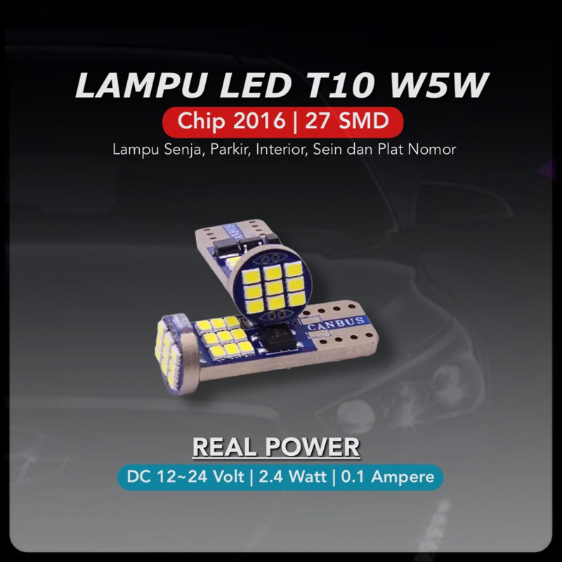 Lampu LED T10 W5W Mobil Motor Chip 2016 - 27 Mata Super Bright