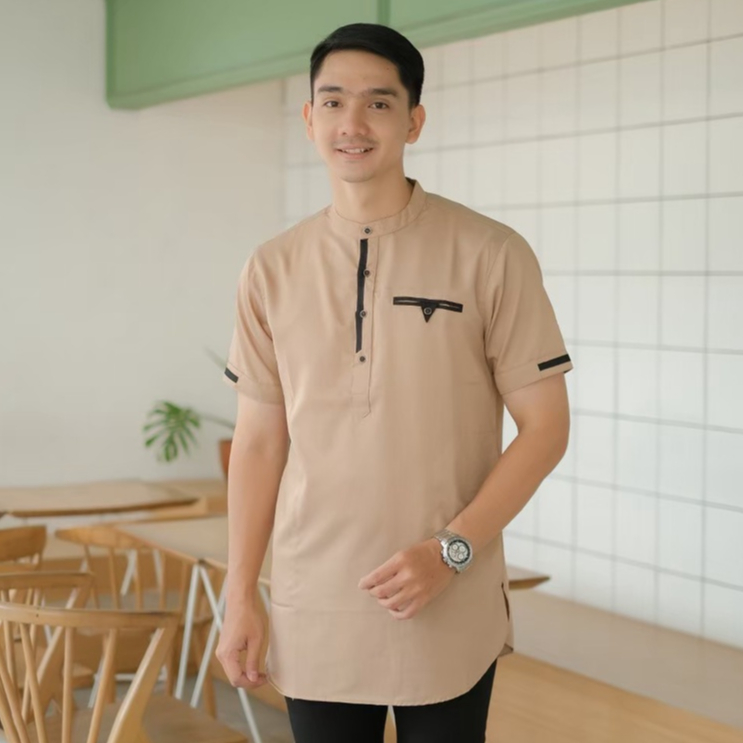 Baju Koko Kurta Pakistan Dewasa Lengan Pendek Cream