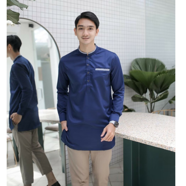 Baju Koko Kurta Dewasa Lengan Panjang Pria Muslim Terbaru Motif Polos