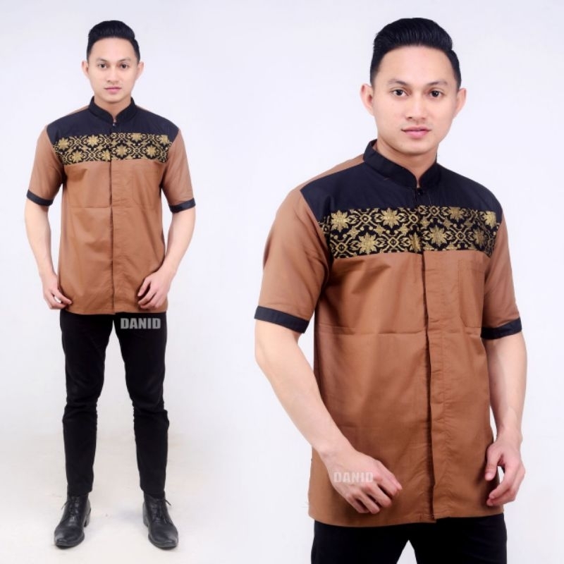 COD [ BAYAR DI TEMPAT ] HEM BATIK PRIA LENGAN PENDEK KOMBINASI BORDIL M L XL