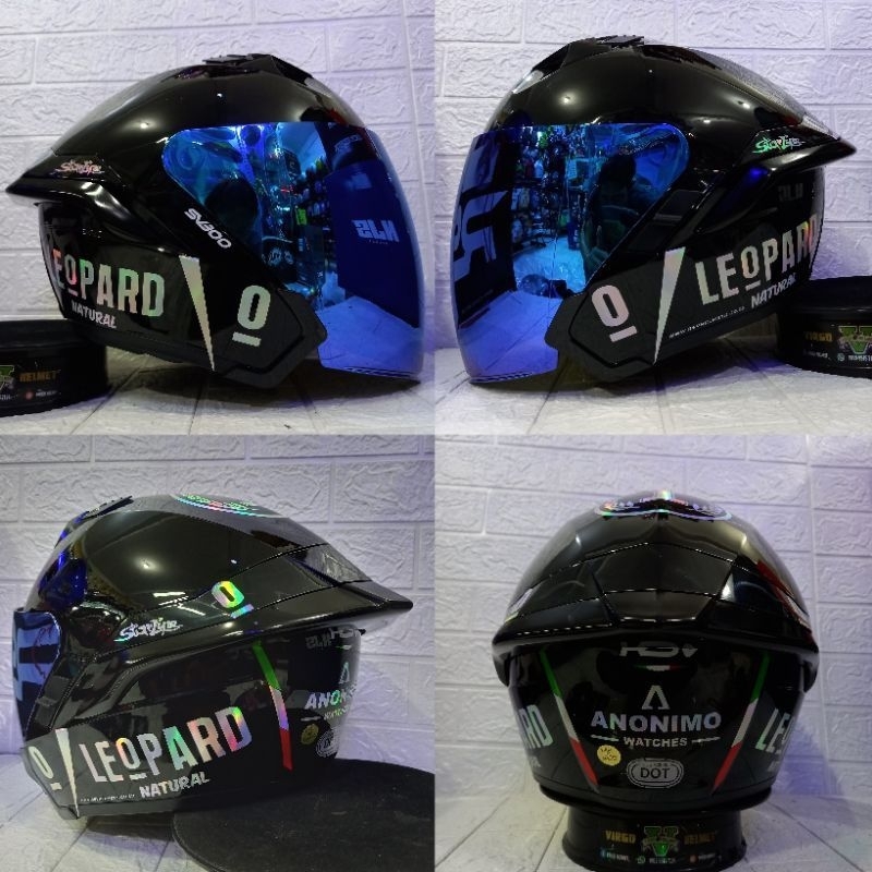 HELM RSV SV300 BLACK GLOSSY STIKER LEOPARD PAKET GANTENG