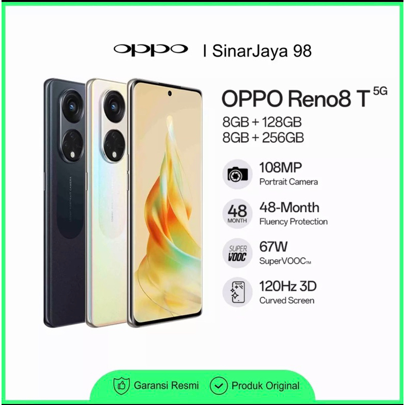 OPPO RENO8 T (5g) RAM 8/256 DAN 8/128 gb ! 100% ORIGINAL DAN BERGARANSI RESMI